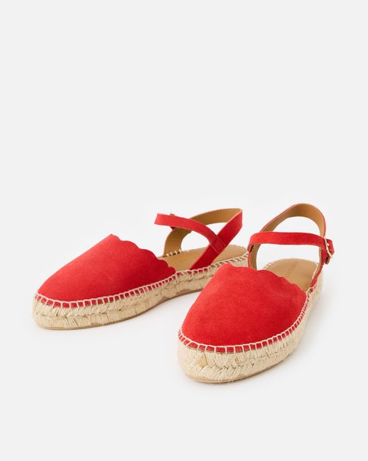 Oliver Bonas Red Suede Scalloped Edge Espadrille Sandals, Size 3