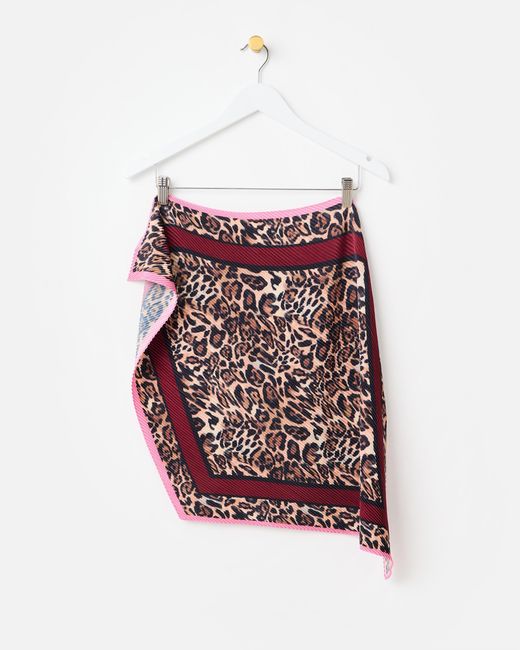 Oliver Bonas Red Leopard Print Pleated Square Scarf