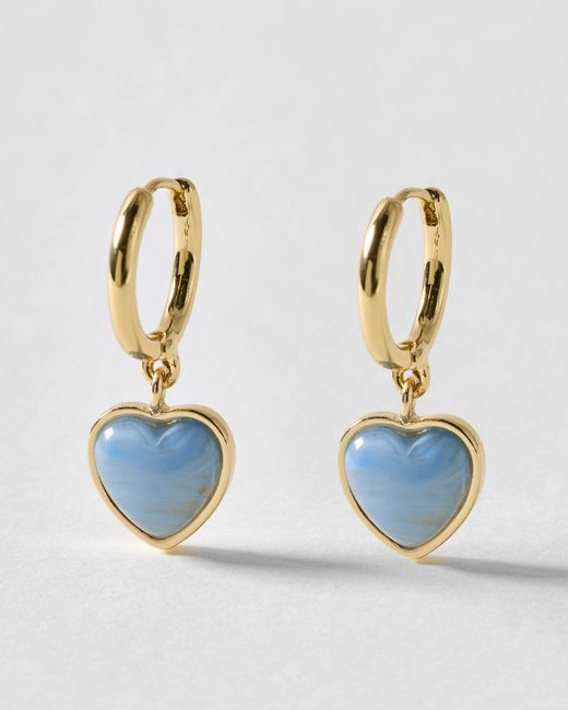Oliver Bonas Blue Liza Resin Heart Drop Hoop Earrings