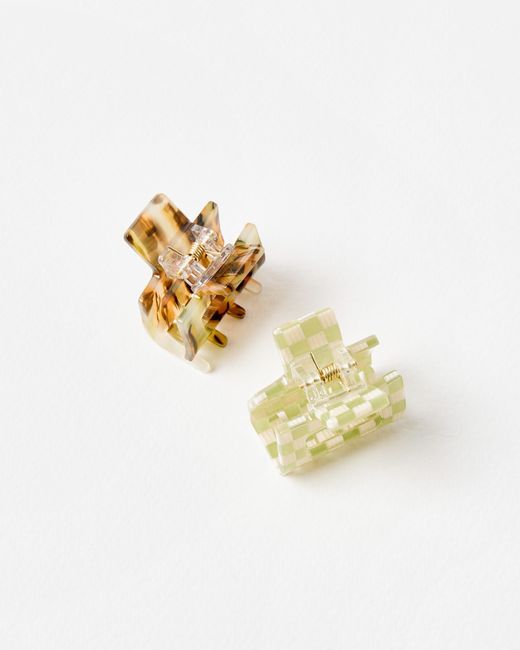 Oliver Bonas Metallic Posie Checked Claw Clips Set Of Two