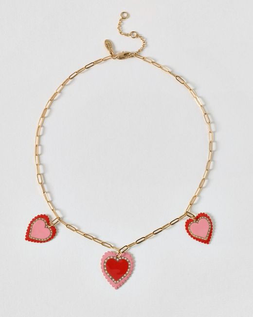 Oliver Bonas Red Iris Triple Heart Pendant Necklace