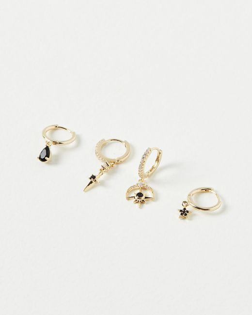 Oliver Bonas Natural Matira Celestial & Gold Huggie Earrings Pack Of Four