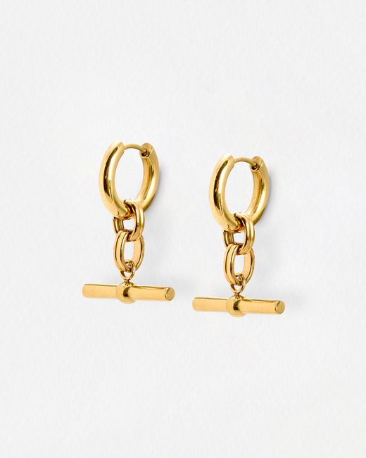 Oliver Bonas Metallic Aretha Tone Waterproof T-bar Drop Hoop Earrings