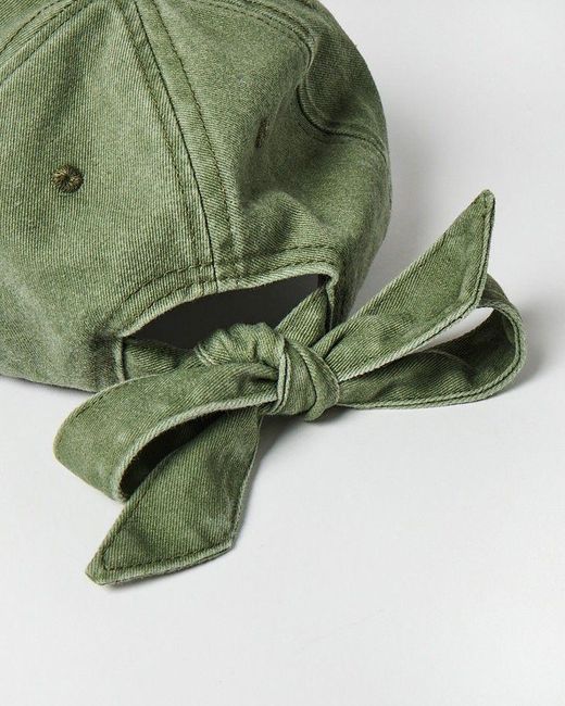 Oliver Bonas Green Washed Khaki Bow Cap Hat
