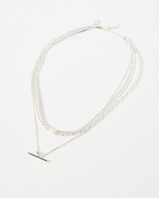 Oliver Bonas White Rosalind Freshwater Pearl & Bar Layered Chain Necklace
