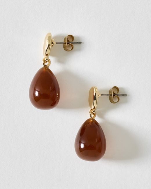 Oliver Bonas Brown Myrtle Resin Drop Mini Stud Earrings