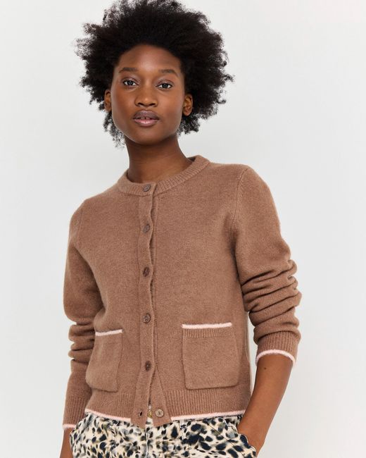 Oliver Bonas Brown Crew Neck Knitted Cardigan, Size 10