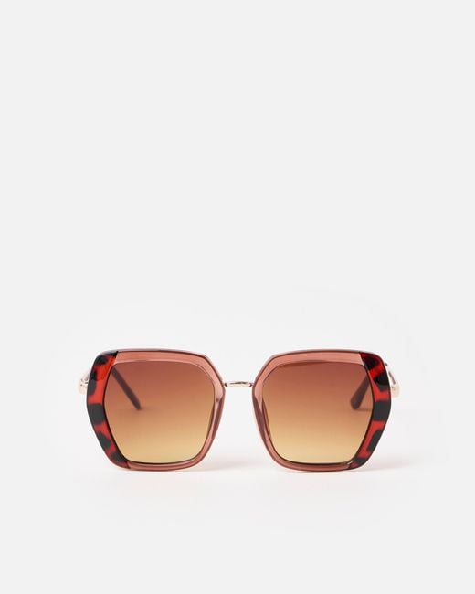 Oliver Bonas Pink & Faux Tortoiseshell Hexagon Sunglasses
