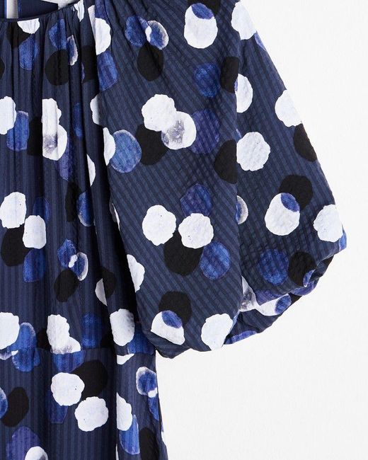Oliver Bonas Blue Inky Spot Puff Sleeve Midi Dress