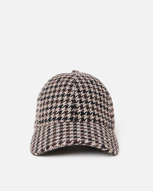 Oliver Bonas White Brown Houndstooth Wool Blend Cherry Motif Cap Hat