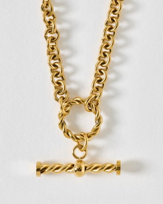 Oliver Bonas Metallic Tasha Tone Waterproof Textured T Bar Charm Necklace