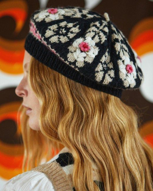 Oliver Bonas French Knot Emily Knitted Beret Hat in Black Lyst