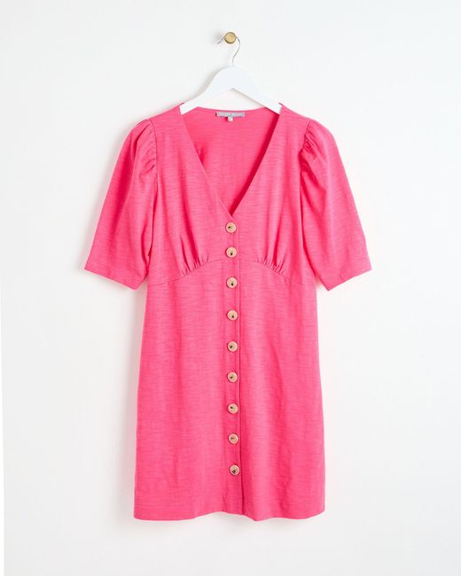 Oliver Bonas Pink Button Through Jersey Mini Dress, Size 6