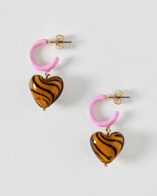 Oliver Bonas White Pamela Heart Charm Drop Hoop Earrings