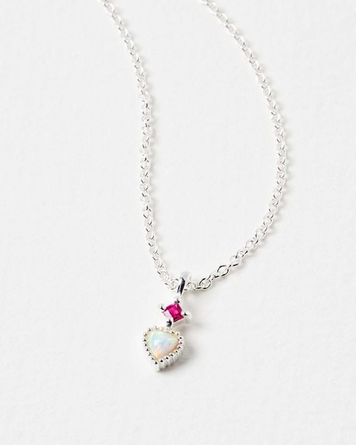 Oliver Bonas White Varda Opalite Heart Charm Silver Pendant Necklace