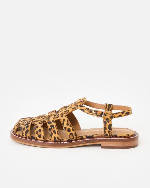 Oliver Bonas Brown Leopard Print Square Toe Suede Fisherman Sandals, Size 3