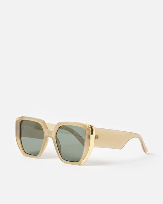 Oliver Bonas Green & Gold Metal Inlay Oversized Square Sunglasses
