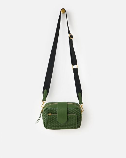 Oliver Bonas Green Charlee Khaki Weave Crossbody Bag