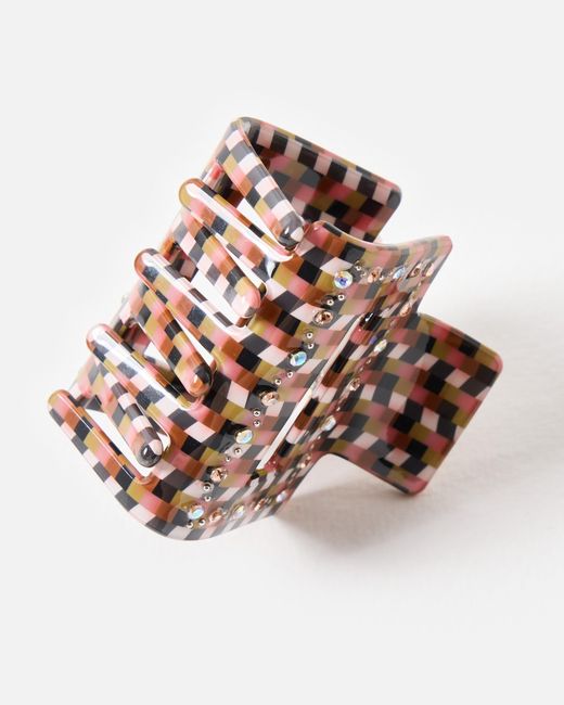 Oliver Bonas White Brenna Checked Resin Stone Square Claw Clip