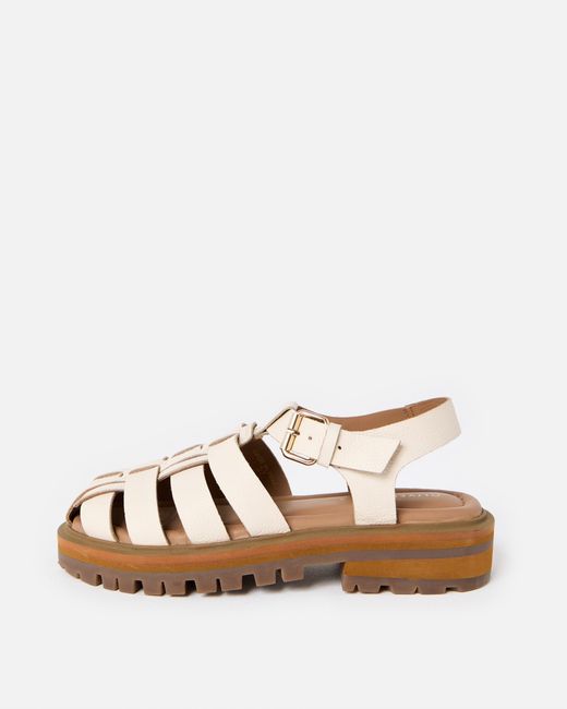Oliver Bonas White Ecru Leather Chunky Fisherman Sandals, Size 3