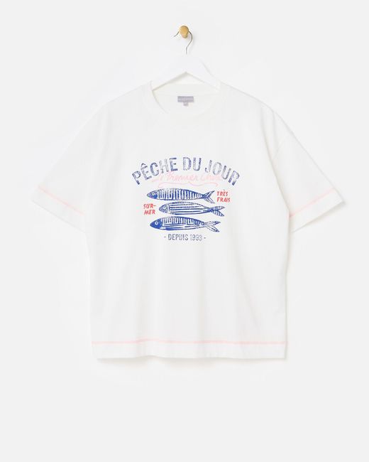 Oliver Bonas White Peche Du Jour Graphic T-shirt, Size 14