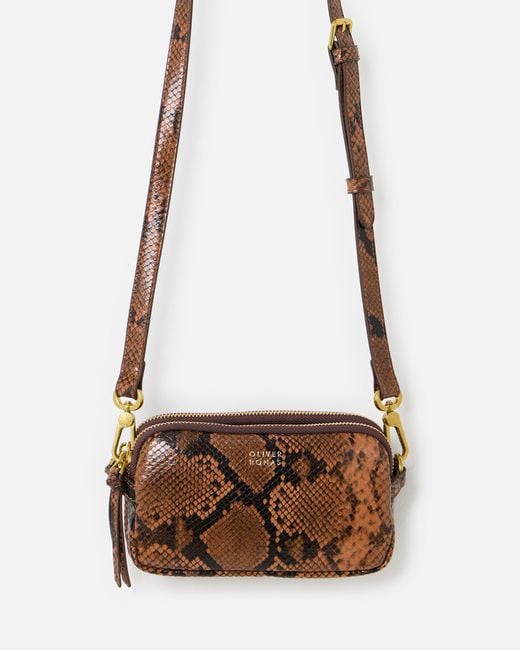 Oliver Bonas Brown Naha Snake Print Crossbody Bag