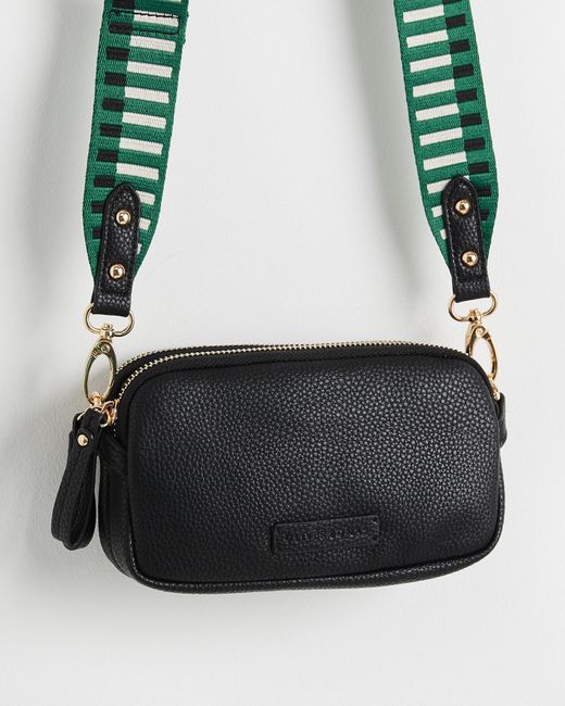Oliver Bonas White Naha Geometric Green Strap Black Crossbody Bag