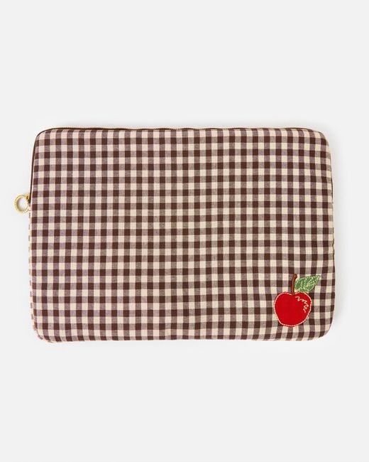 Oliver Bonas White Brown Gingham Apple Laptop Case