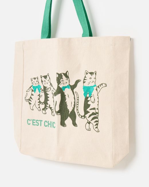 Oliver Bonas Natural Dancing Cats Cotton Tote Shopper Bag