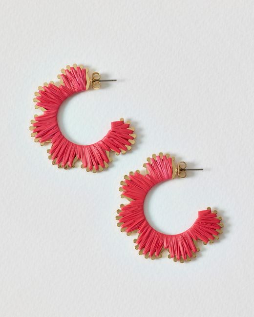 Oliver Bonas Red Enya Woven Curved Edge Hoop Earrings