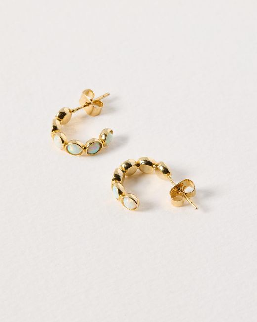 Oliver Bonas Natural Skylar Circular Stone Gold Hoop Earrings