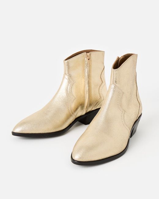 Oliver Bonas Natural Metallic Leather Western Cowboy Boots, Size 3