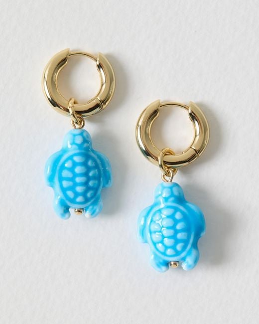Oliver Bonas Blue Tina Turtle Charm Drop Huggie Earrings