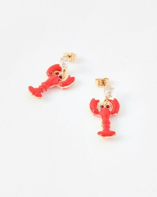 Oliver Bonas Seb Red Lobster Charm Drop Earrings