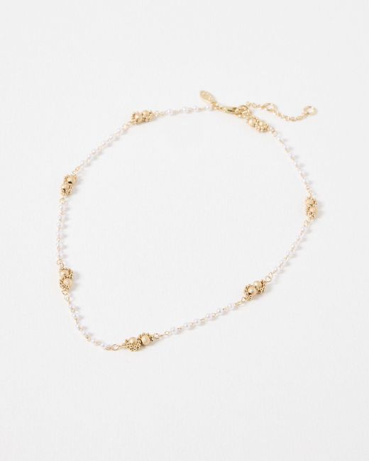Oliver Bonas Natural Aubrey Faux Pearl Chain Necklace