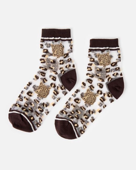 Oliver Bonas White Leopard Sheer Ankle Socks