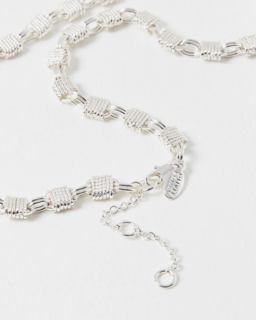 Oliver Bonas White Meri Textured Chunky Silver Collar Necklace