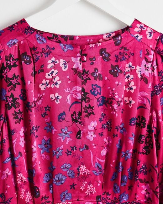 Oliver Bonas Floral Satin Pink Mini Dress, Size 6