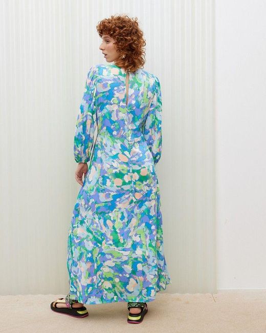 Oliver Bonas Blue Water Waves Print Satin Midi Dress