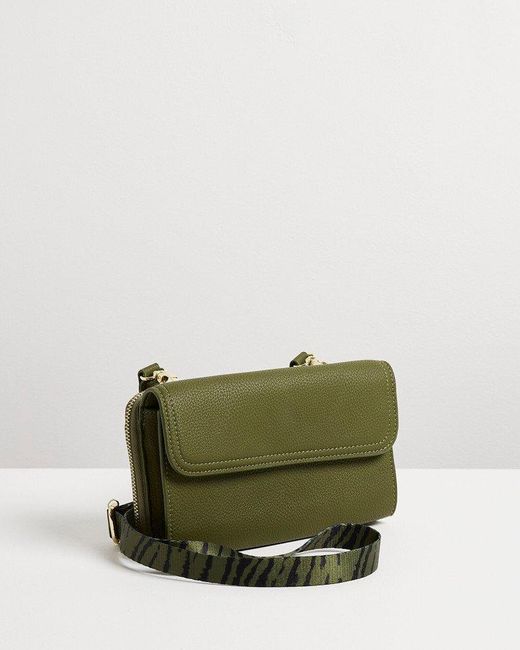 Oliver Bonas Isla Zebra Print Khaki Crossbody Bag in Green Lyst