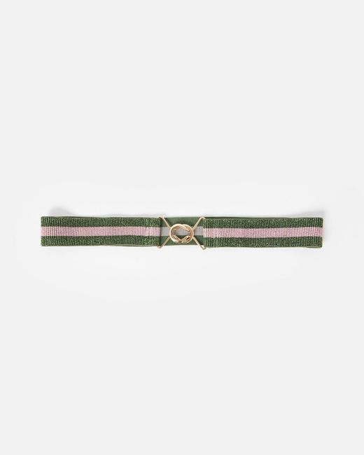 Oliver Bonas Green & Pink Striped Sparkle Elastic Waist Belt, Size Small