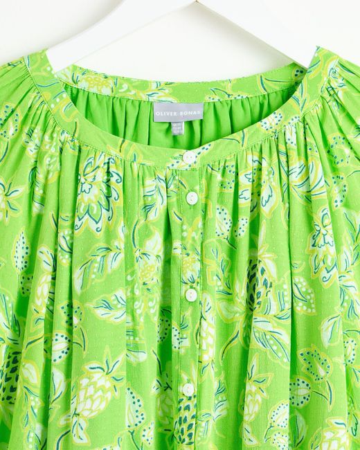 Oliver Bonas Green Lime Paisley Floral Midi Dress, Size 6