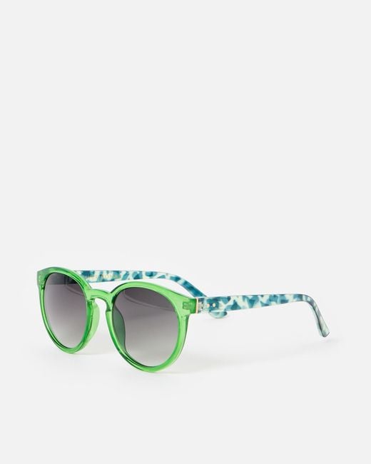 Oliver Bonas Green Preppy Crystal & Faux Tortoiseshell Round Sunglasses