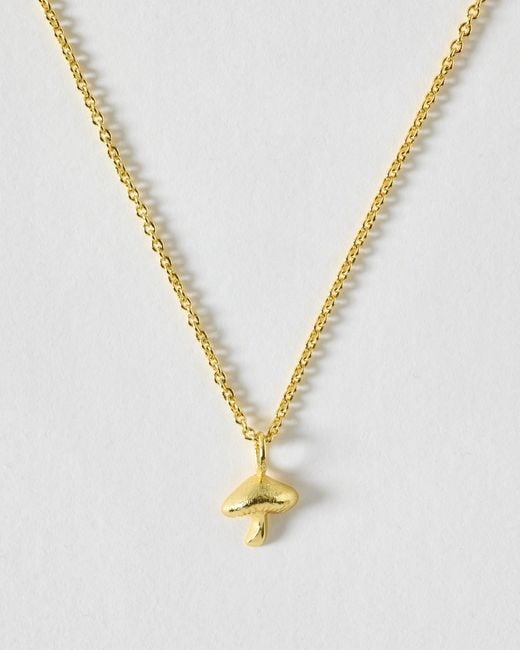 Oliver Bonas Metallic Myra Mushroom Charm Brushed Pendant Necklace