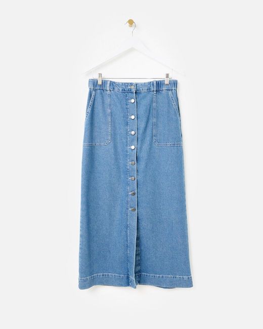 Oliver Bonas Blue Light Chambray Denim Midi Skirt, Size 6