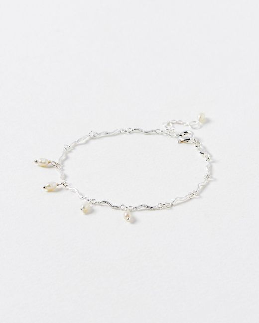 Oliver Bonas White Nixie Freshwater Pearl Wavy Silver Chain Bracelet