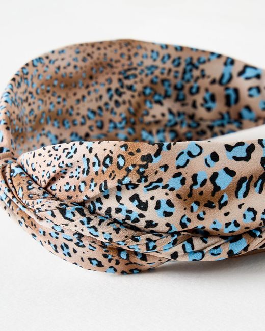 Oliver Bonas Gray Damise Blue Leopard Print Twisted Knot Headband