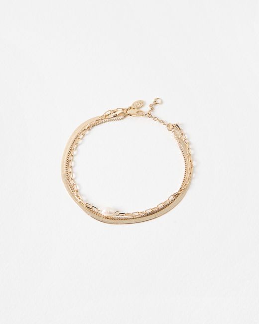 Oliver Bonas White Rosalind Layered Gold Tone Freshwater Pearl Anklet