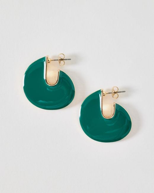 Oliver Bonas Green Pauline Enamel Disc Hoop Earrings