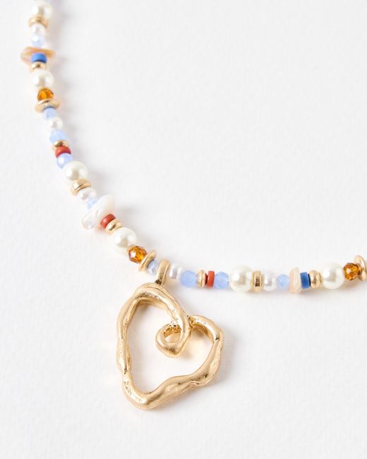 Oliver Bonas Metallic Jackson Heart Pendant Beaded Necklace